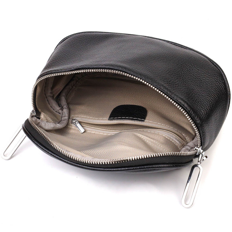 Напівкругла сумка через плече з натуральної шкіри Vintage Чорна