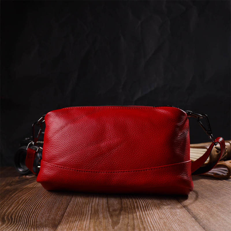 Яркая сумка на три отделения из натуральной кожи Vintage Красная