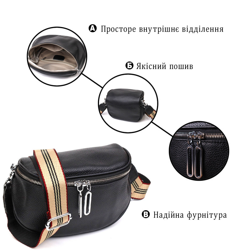 Оригінальна жіноча сумка через плече з натуральної шкіри Vintage Чорна