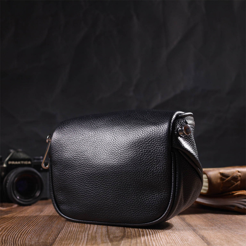 Оригінальна жіноча сумка через плече з натуральної шкіри Vintage Чорна