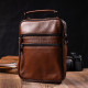 Стильна вертикальна чоловіча сумка із натуральної шкіри Vintage Світло-коричнева