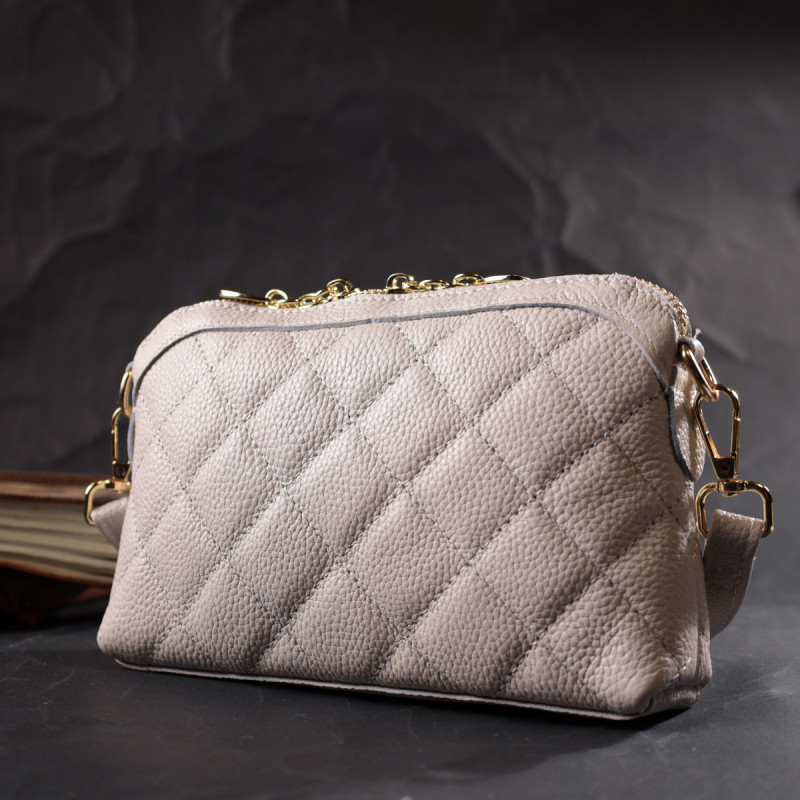 Стильная женская сумка через плечо из натуральной стеганной кожи Vintage Белая