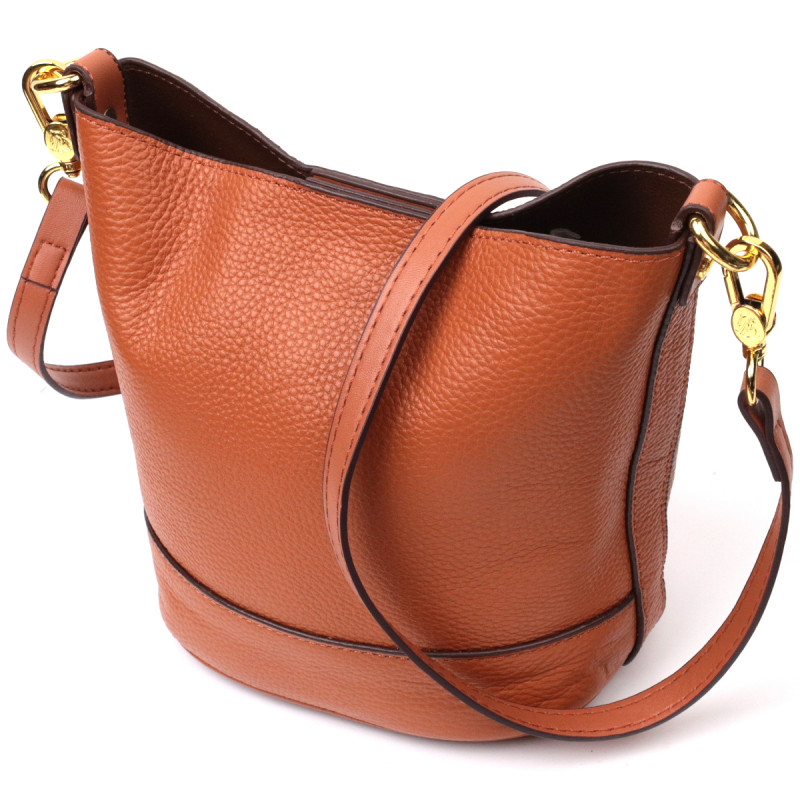 Невелика сумка жіноча з автономною косметичкою всередині з натуральної шкіри Vintage Коричнева