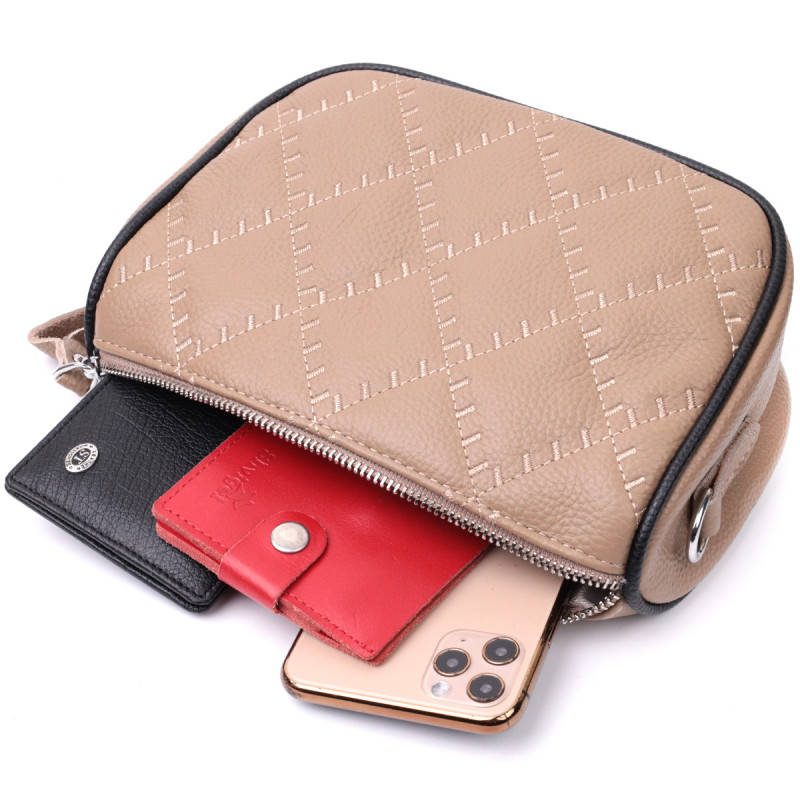 Напівкругла сумка крос-боді для жінок з натуральної шкіри Vintage Бежева