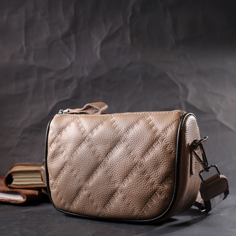 Напівкругла сумка крос-боді для жінок з натуральної шкіри Vintage Бежева