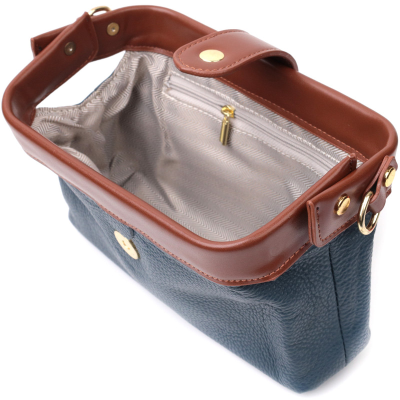 Оригінальний шкіряний клатч у модному кольорі з цікавою клямкою Vintage Синій