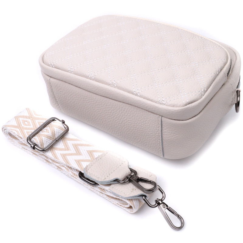 Сумка для женщин прошитая ромбами на лицевой стороне из натуральной кожи Vintage Белая