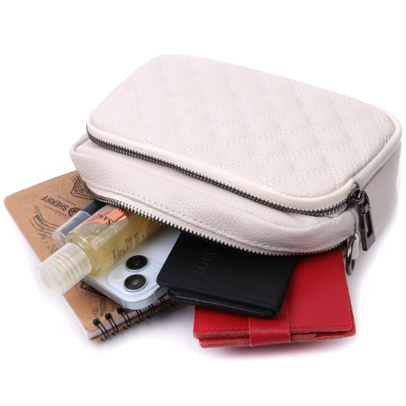 Сумка для женщин прошитая ромбами на лицевой стороне из натуральной кожи Vintage Белая