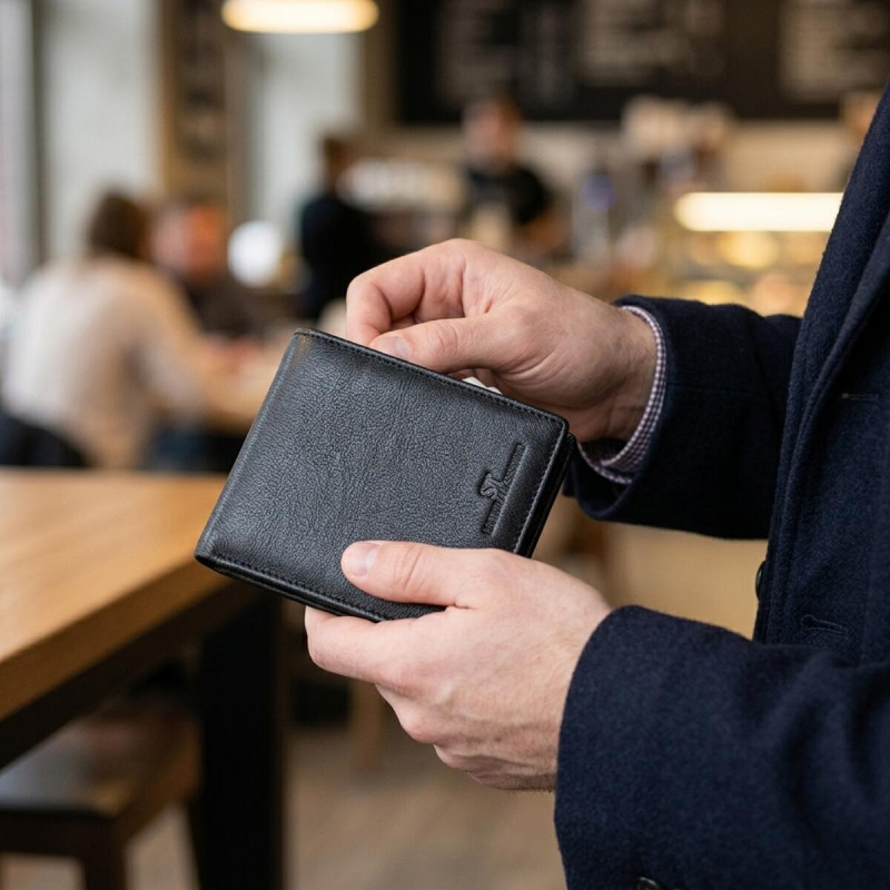 Чоловіче шкіряне портмоне для карток купюр та монет ST Leather Чорне