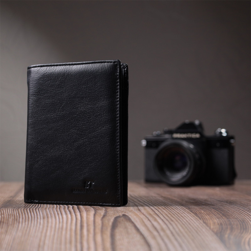 Чоловіче шкіряне портмоне для карток купюр та монет ST Leather Чорне
