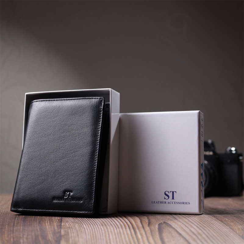 Чоловіче шкіряне портмоне для карток купюр та монет ST Leather Чорне