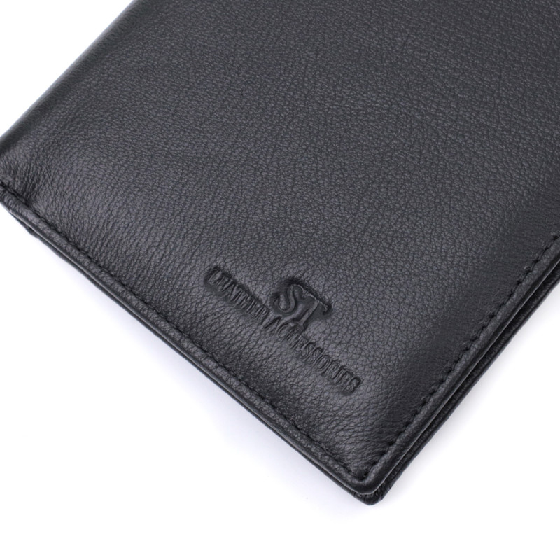 Чоловіче шкіряне портмоне для карток купюр та монет ST Leather Чорне