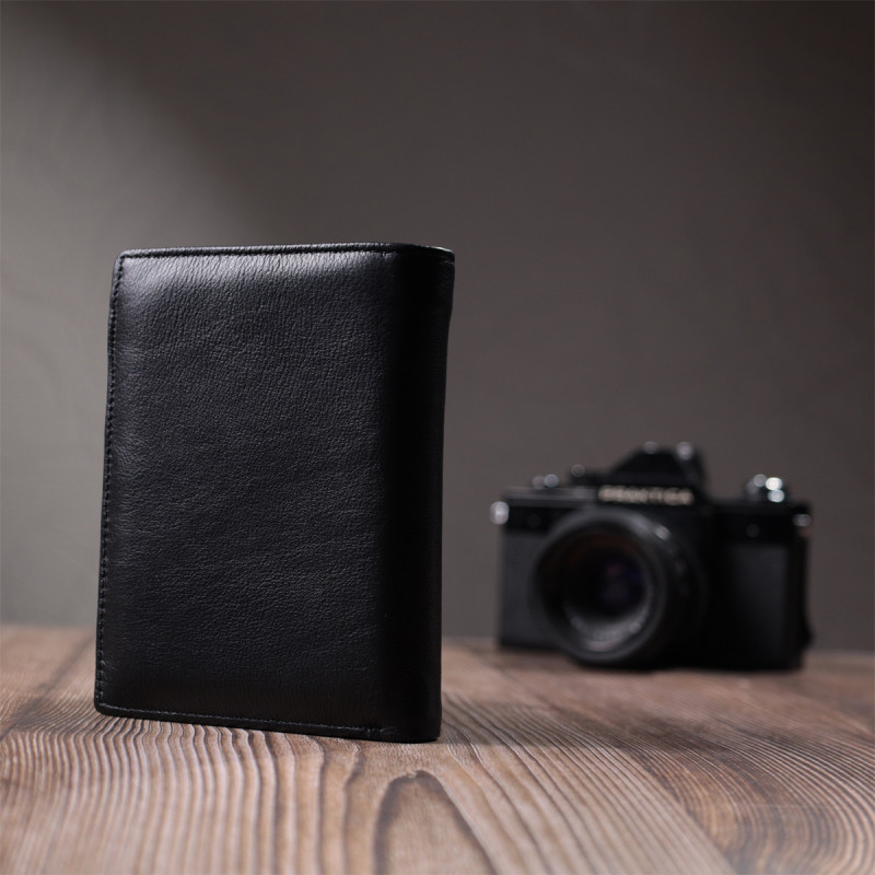 Вертикальное мужское портмоне из натуральной кожи ST Leather Черный