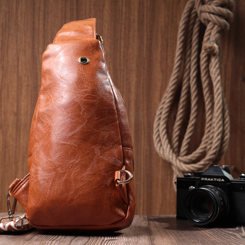 Стильна жіноча слінг сумка через плече з екошкіри Vintage Рудий