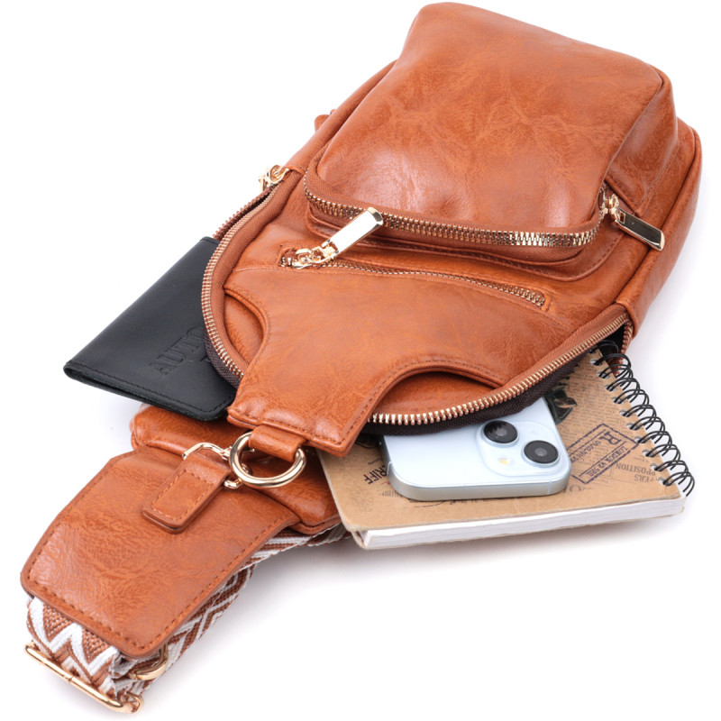 Стильная женская слинг сумка через плечо из экокожи Vintage Рыжий