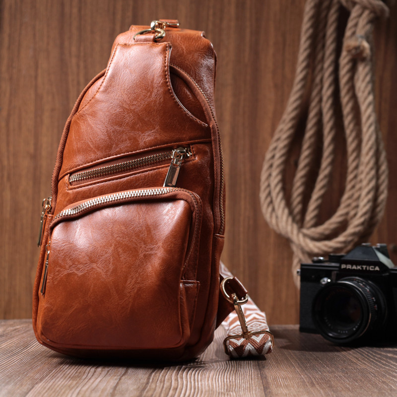 Стильная женская слинг сумка через плечо из экокожи Vintage Рыжий