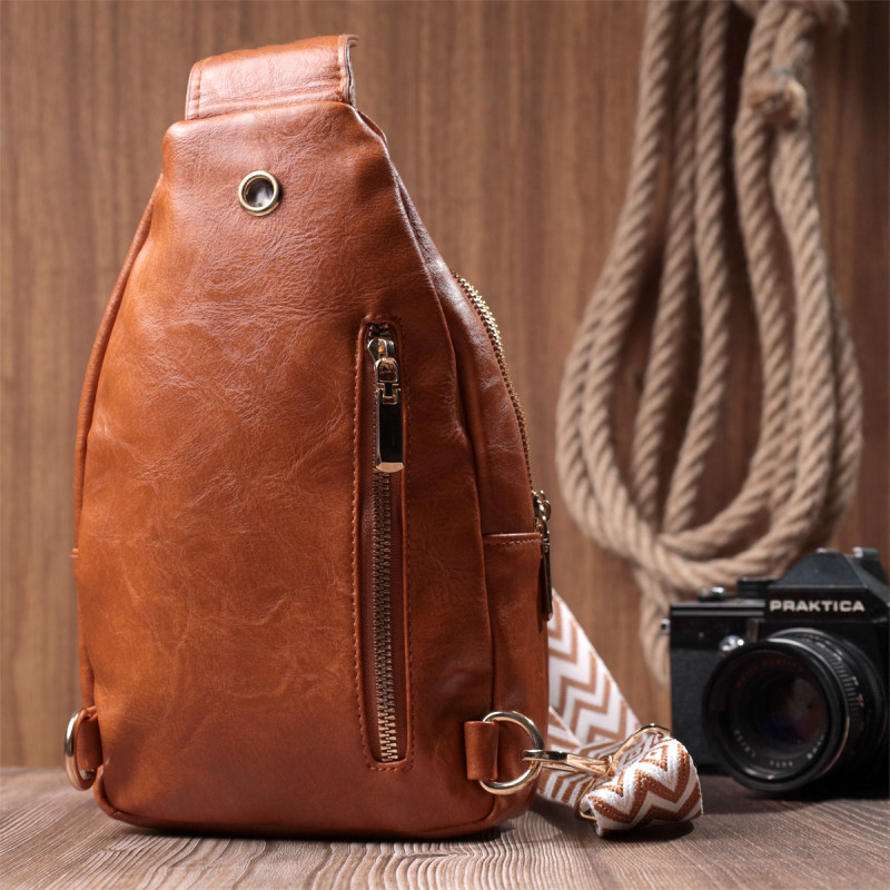 Небольшая женская сумка с одной лямкой через плечо из гладкой экокожи Vintage Рыжий