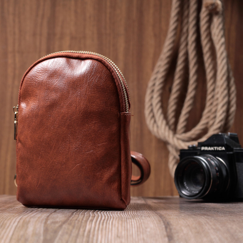 Компактна жіноча сумка через плече на два відділення з екошкіри Vintage Коричневий