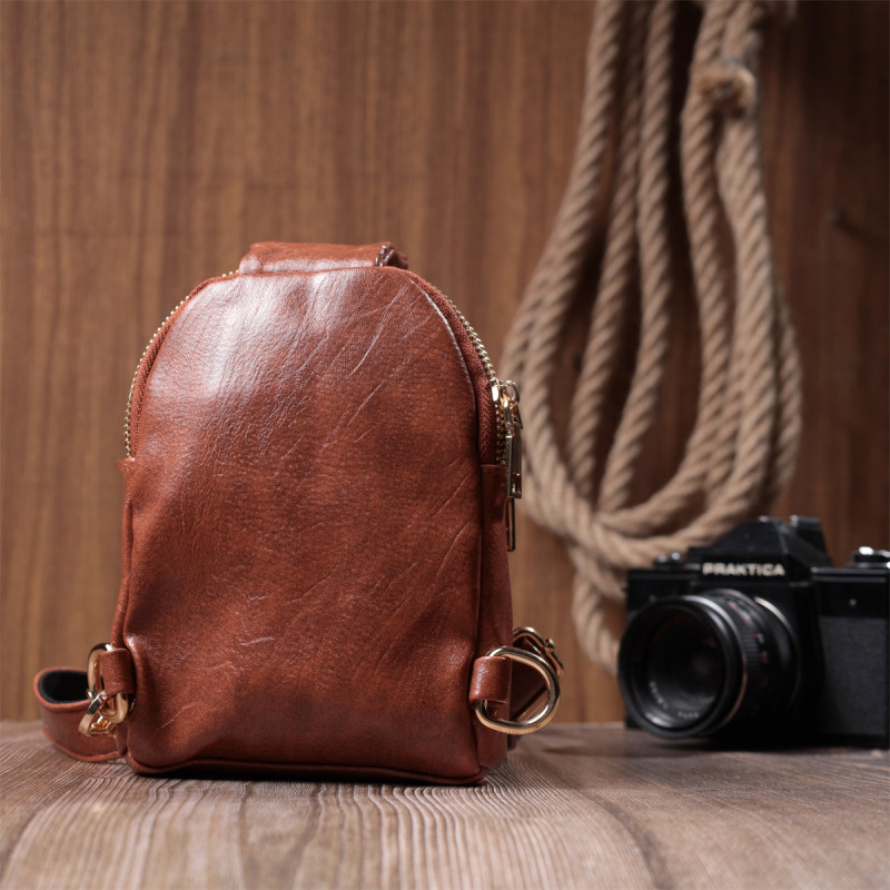 Компактна жіноча сумка через плече на два відділення з екошкіри Vintage Коричневий