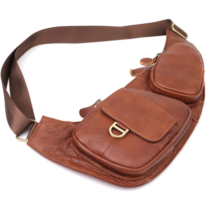 Мужская сумка через плечо из зернистой натуральной кожи Vintage Коричневый