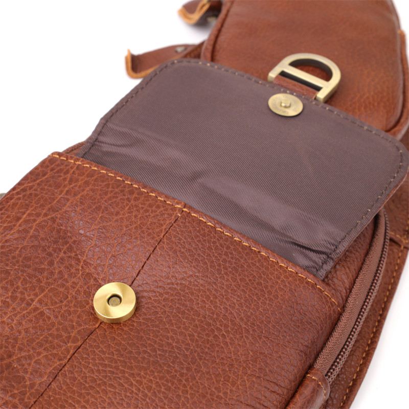 Мужская сумка через плечо из зернистой натуральной кожи Vintage Коричневый