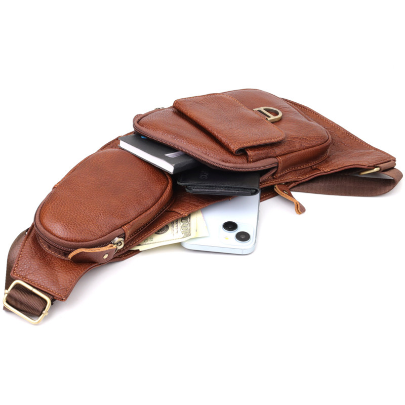 Мужская сумка через плечо из зернистой натуральной кожи Vintage Коричневый