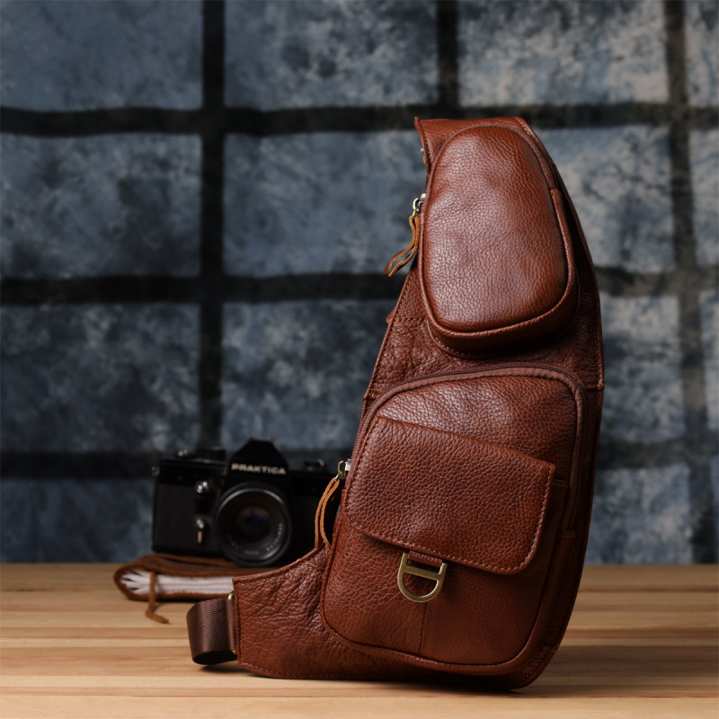 Мужская сумка через плечо из зернистой натуральной кожи Vintage Коричневый