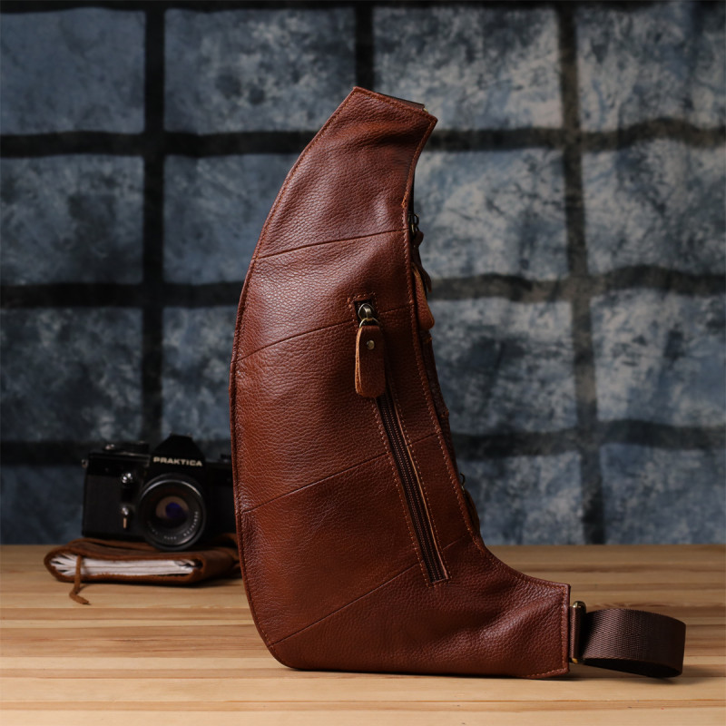 Мужская сумка через плечо из зернистой натуральной кожи Vintage Коричневый