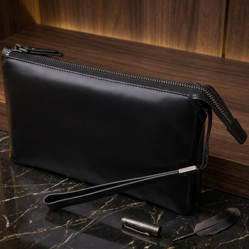 Чоловічий шкіряний клатч для карток купюр та документів Vintage Чорний