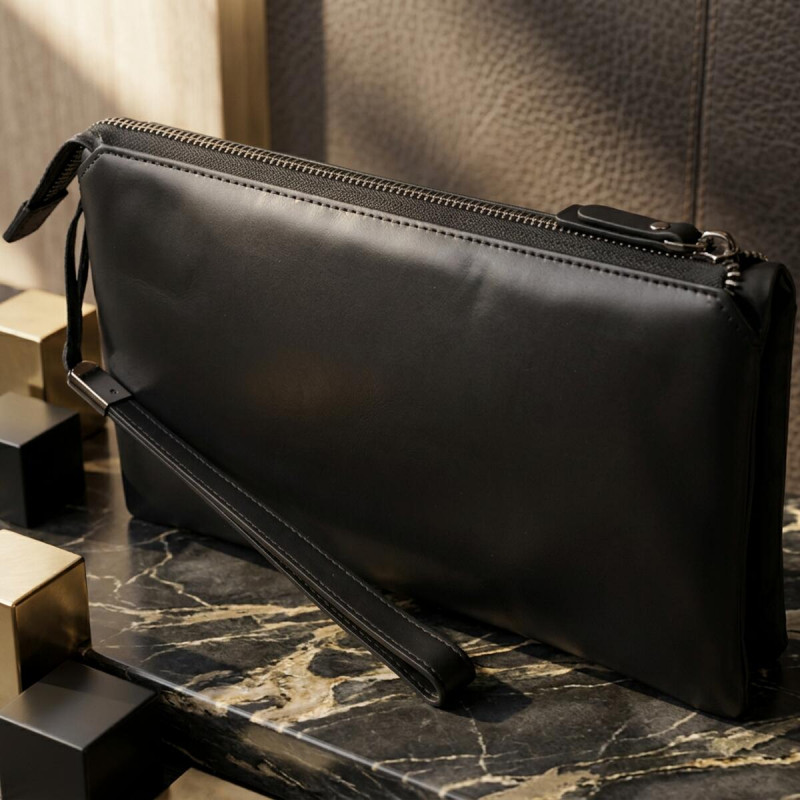 Чоловічий шкіряний клатч для карток купюр та документів Vintage Чорний