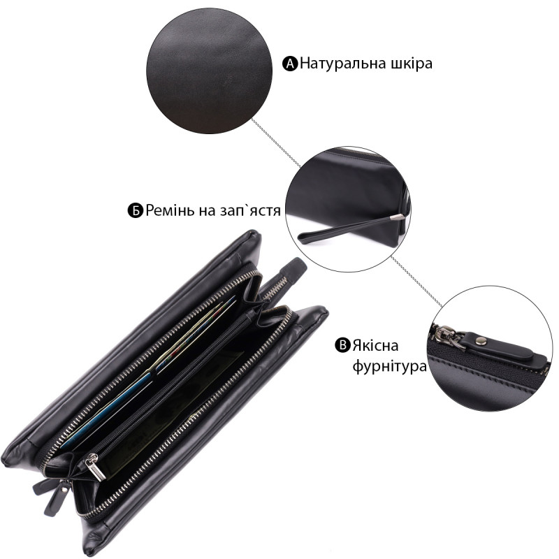 Чоловічий шкіряний клатч для карток купюр та документів Vintage Чорний