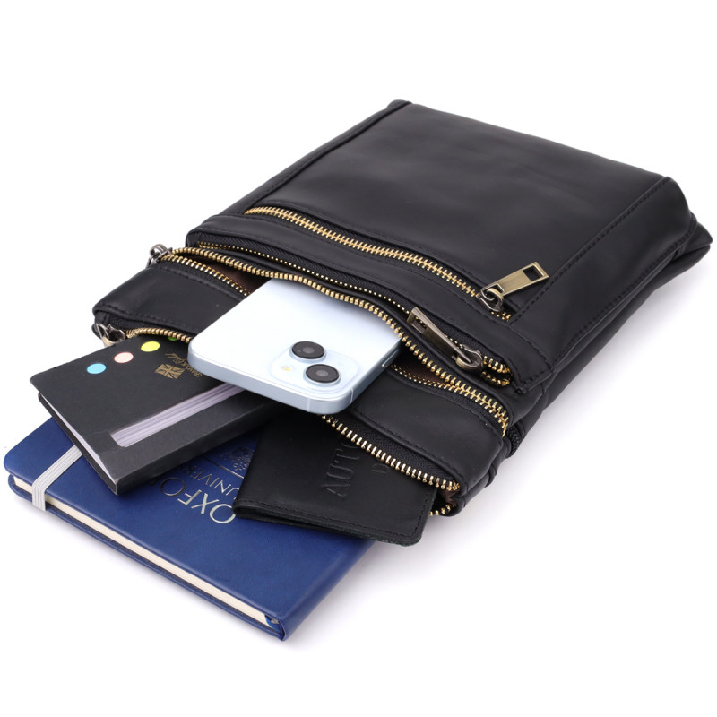 Повседневная мужская сумка из натуральной кожи Vintage Черный