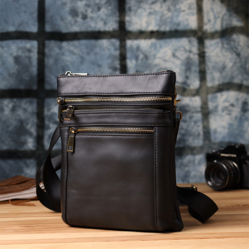 Повседневная мужская сумка из натуральной кожи Vintage Черный