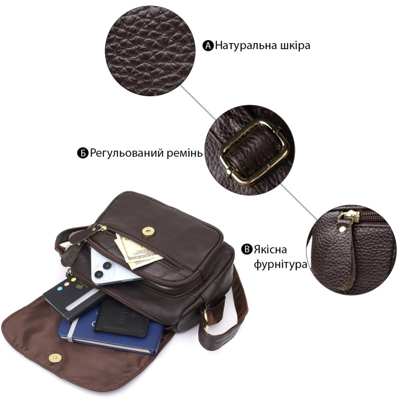 Сумка из натуральной кожи для женщин Vintage Коричневый