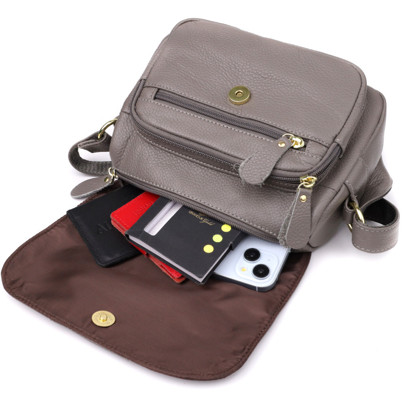 Сумка из натуральной кожи для стильных женщин Vintage Серый