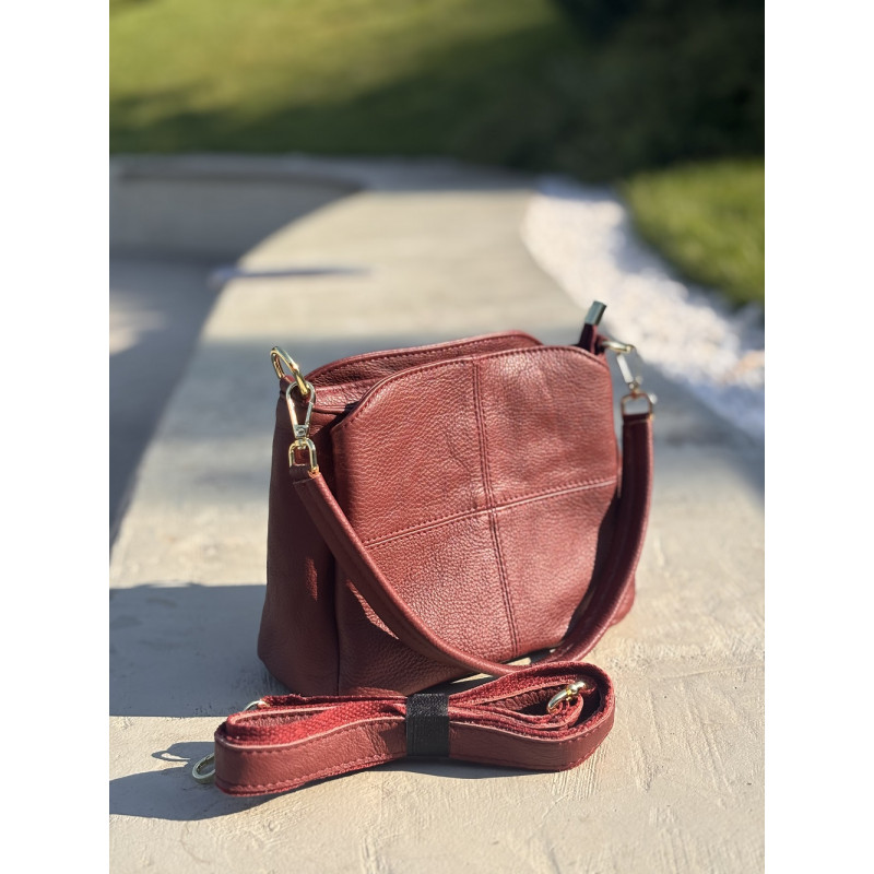 Женская кожаная сумка с тремя секциями Vintage Красный