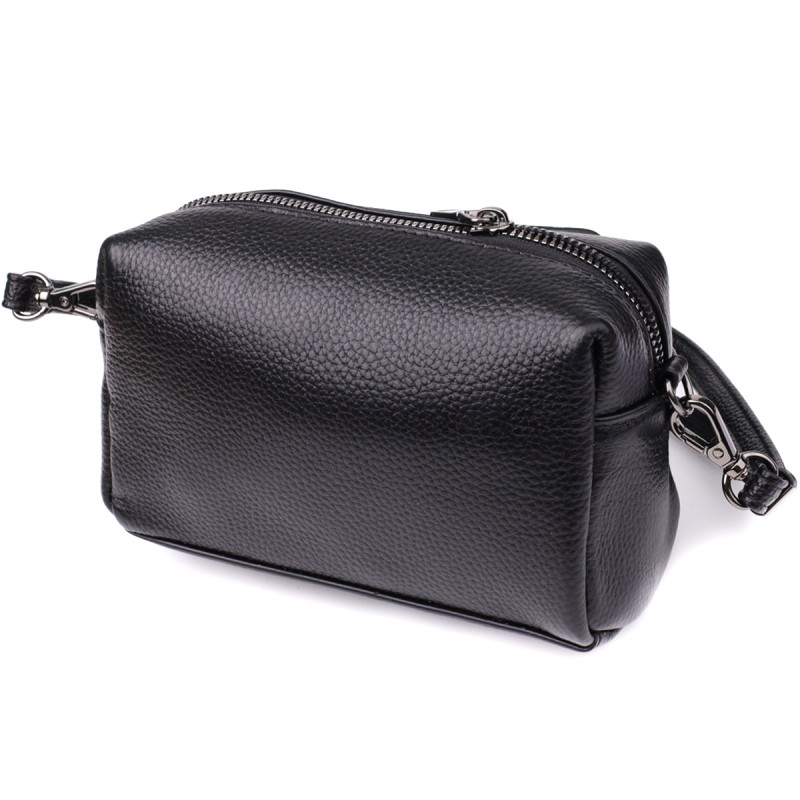 Модна жіноча сумка з натуральної шкіри з актуальним декором Vintage Чорний