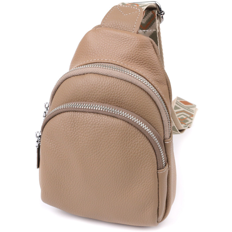 Слинг сумка из натуральной кожи для женщин Vintage Бежевый