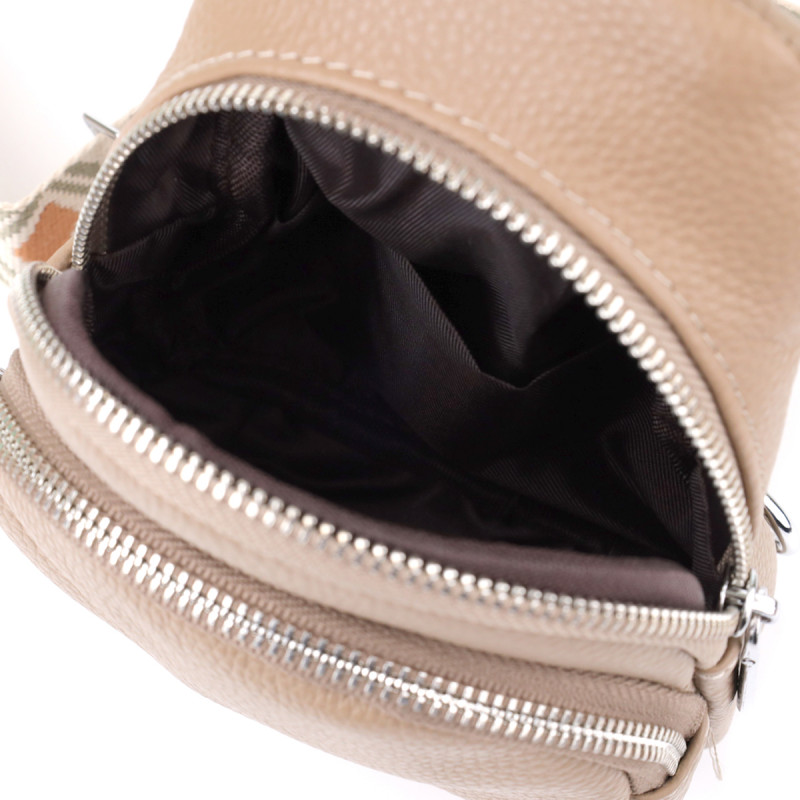 Слинг сумка из натуральной кожи для женщин Vintage Бежевый