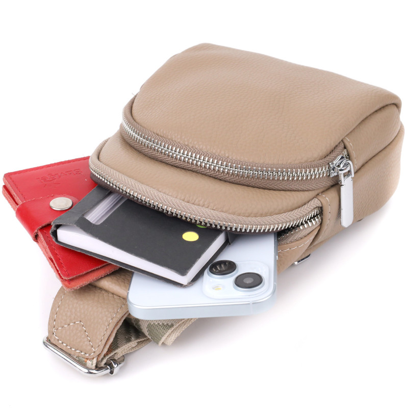 Слинг сумка из натуральной кожи для женщин Vintage Бежевый