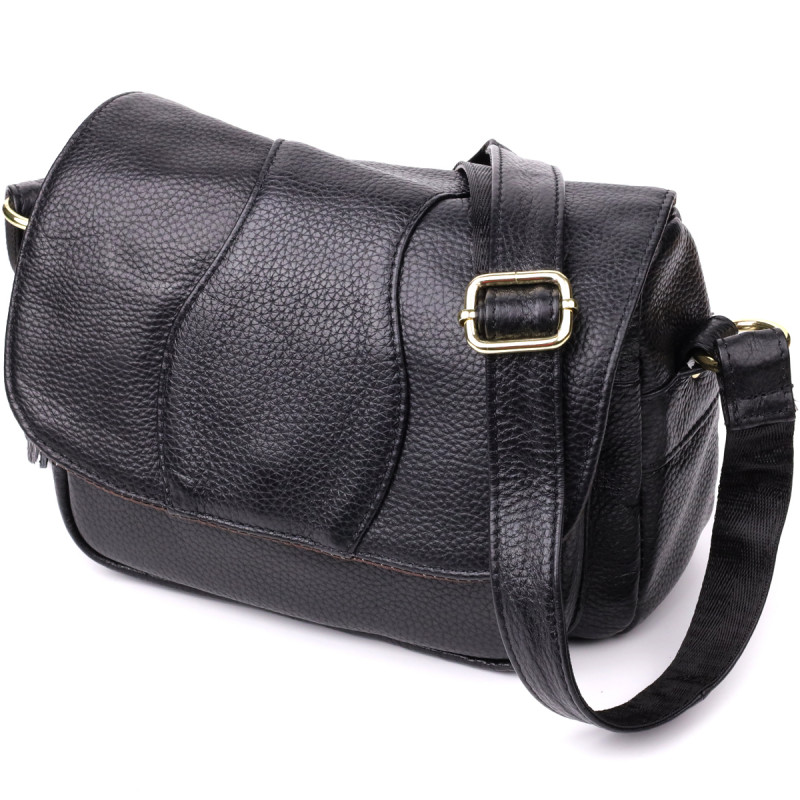 Качественная сумка из натуральной кожи для стильных женщин Vintage Черный