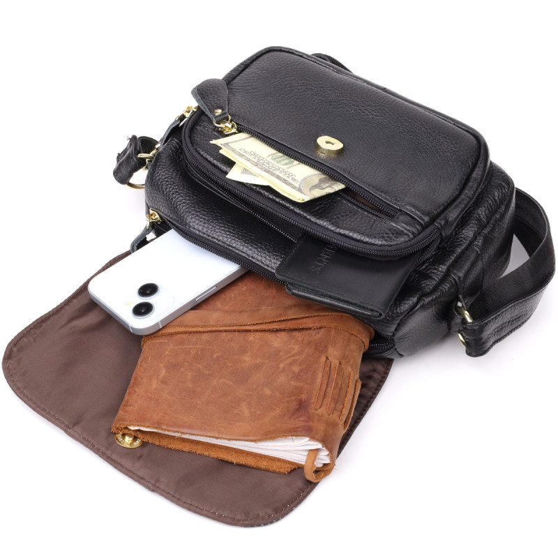 Качественная сумка из натуральной кожи для стильных женщин Vintage Черный