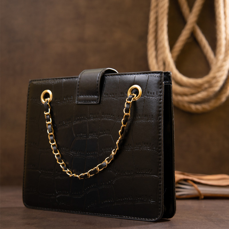 Сумка из кожзаменителя с тиснением Vintage sale_ Черная