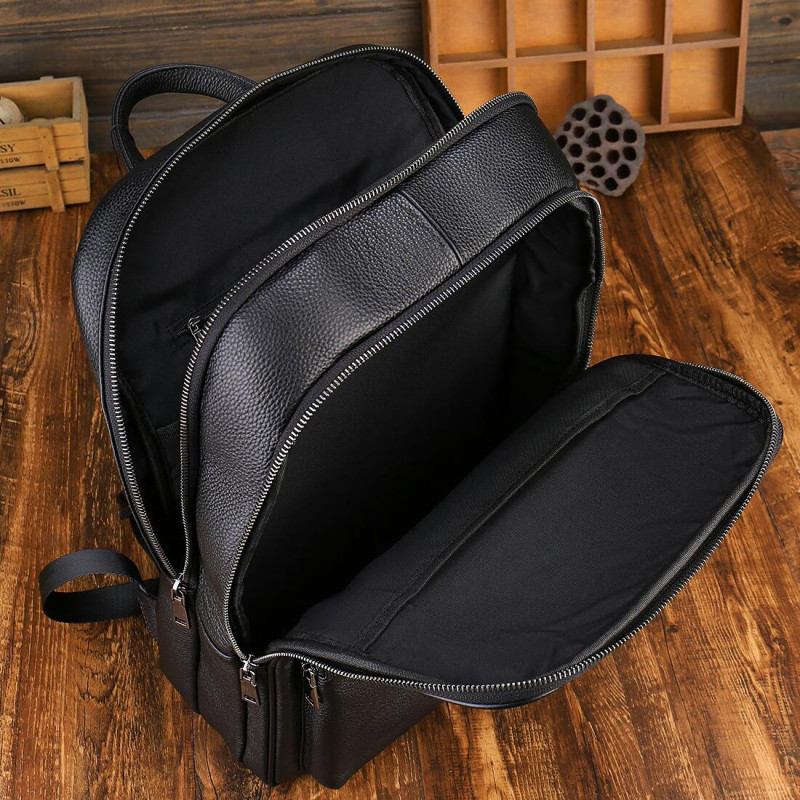 Шкіряний рюкзак для ноутбука на два відділи Vintage _ Чорний