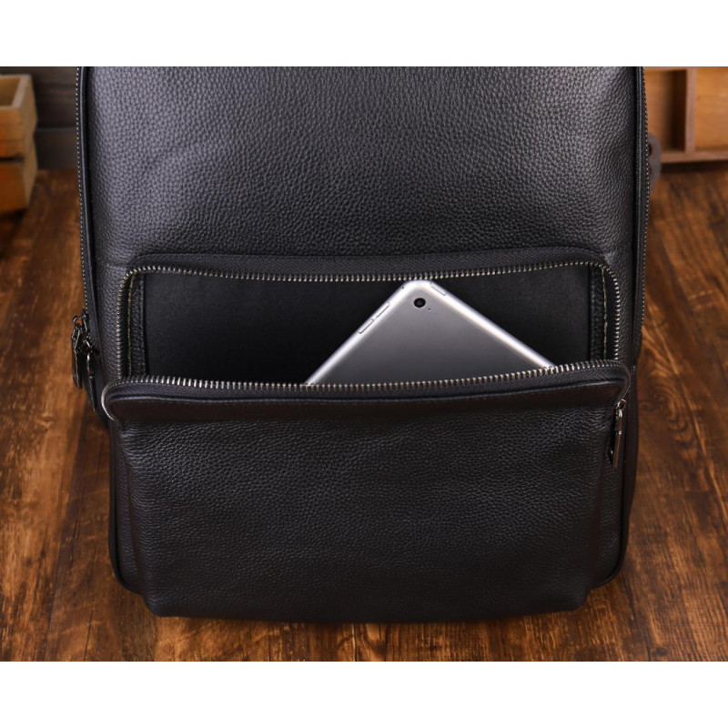 Шкіряний рюкзак для ноутбука на два відділи Vintage _ Чорний