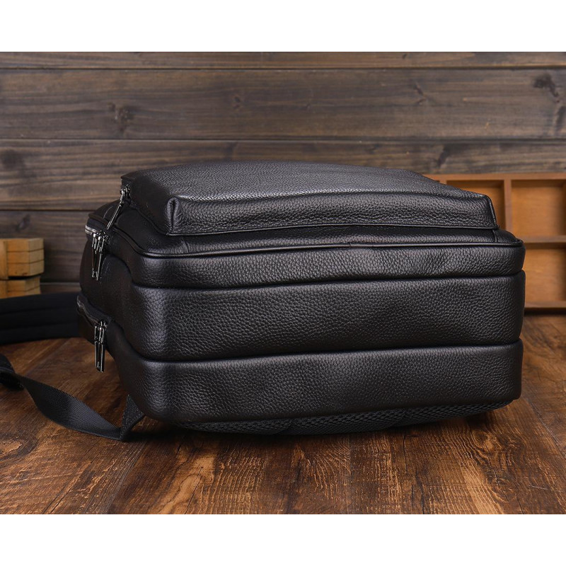 Шкіряний рюкзак для ноутбука на два відділи Vintage _ Чорний