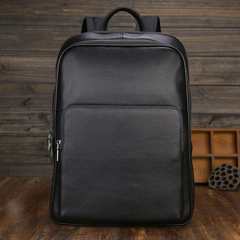 Шкіряний рюкзак для ноутбука на два відділи Vintage _ Чорний