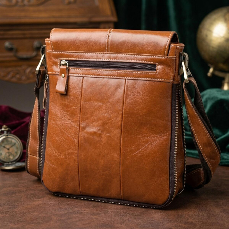 Вертикальна чоловіча сумка Vintage шкіряна Коричневий