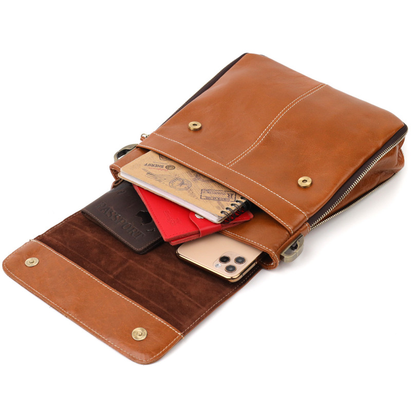 Вертикальная мужская сумка Vintage кожаная Коричневый