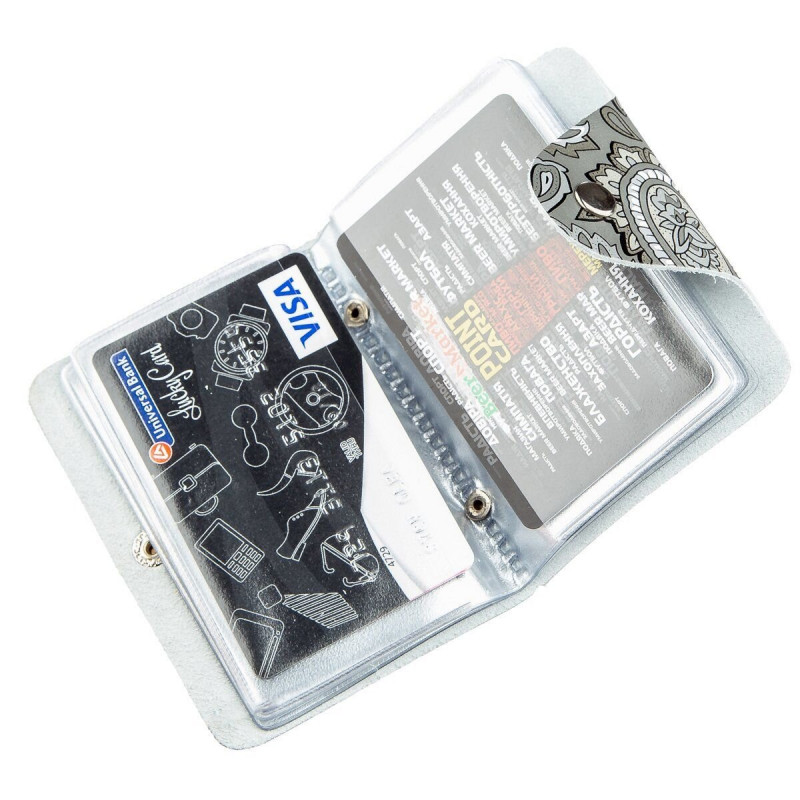 Візитниця шкіряна вертикальна сіра з візерунком Shvigel Сіра